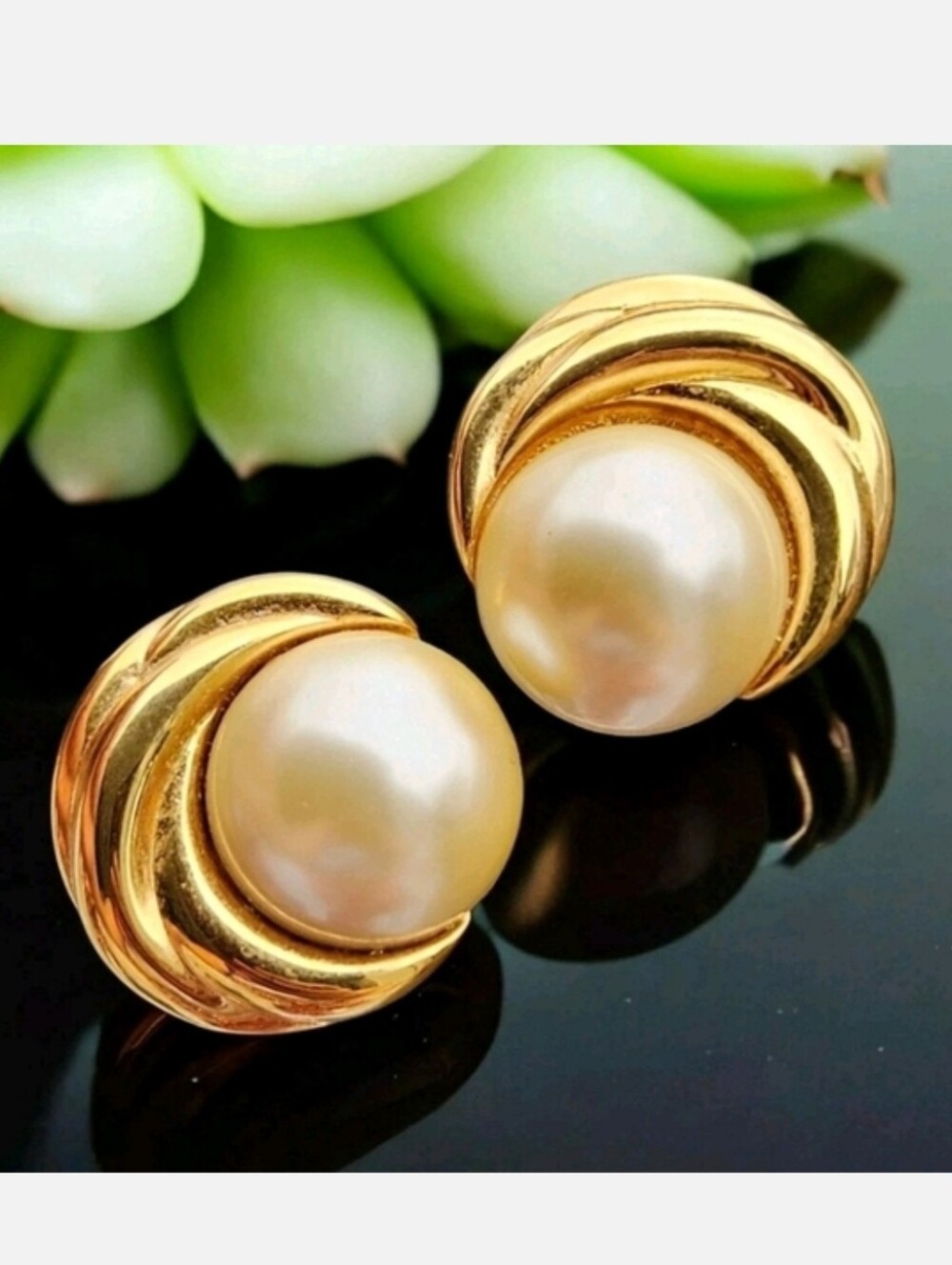 Vintage Signed KJL Kenneth Jay Lane Faux Pearl Clip On Earrings Statement
